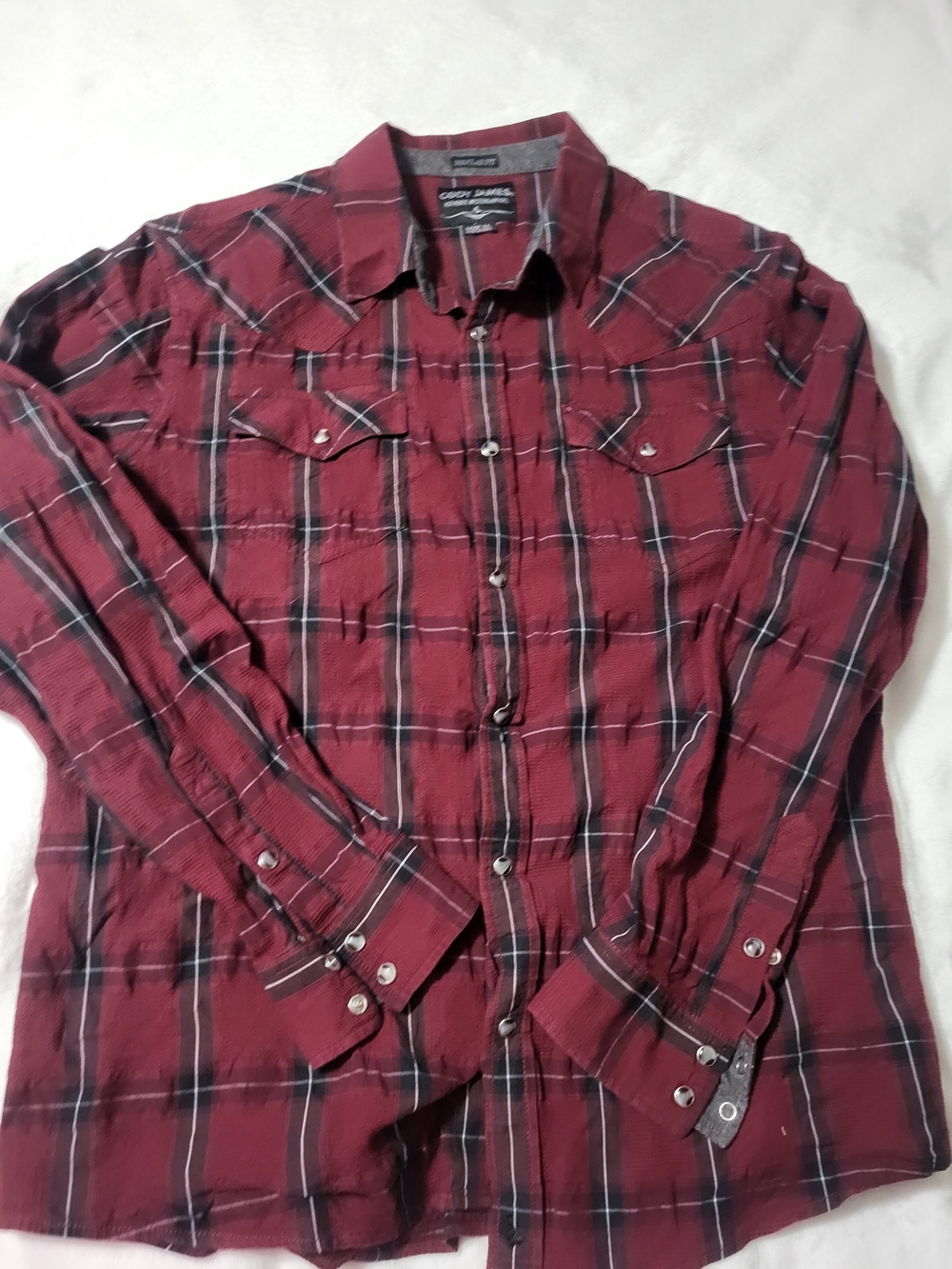 Cody James Xl Pearl Snap Western Maroon Plaid